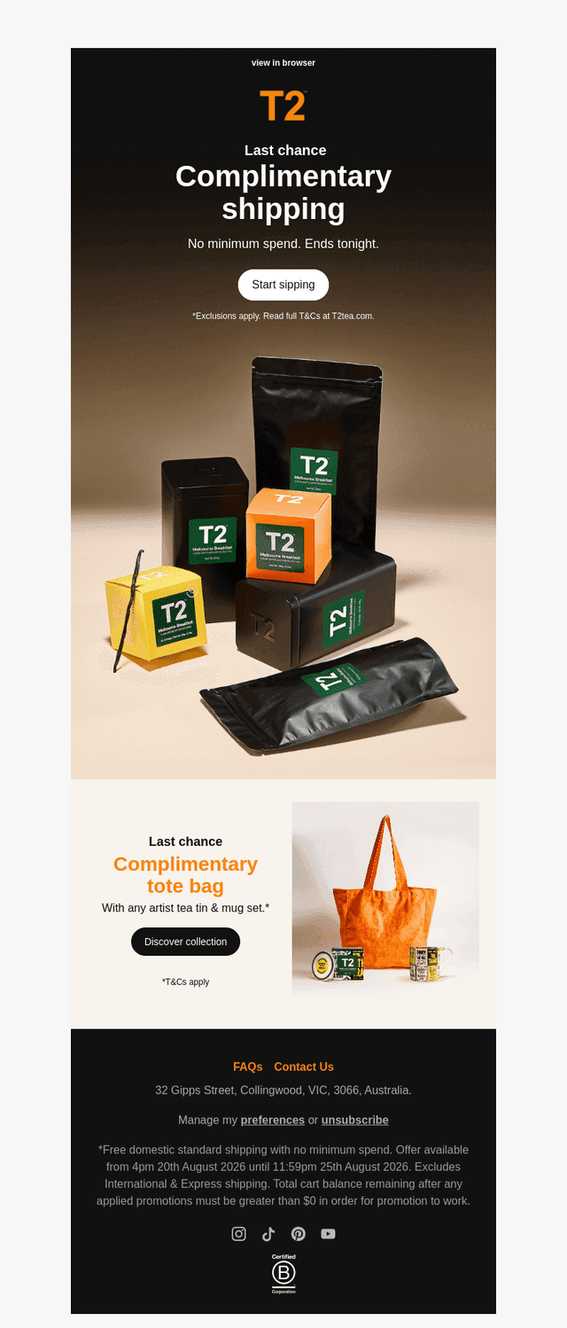 Last chance for complimentary shipping