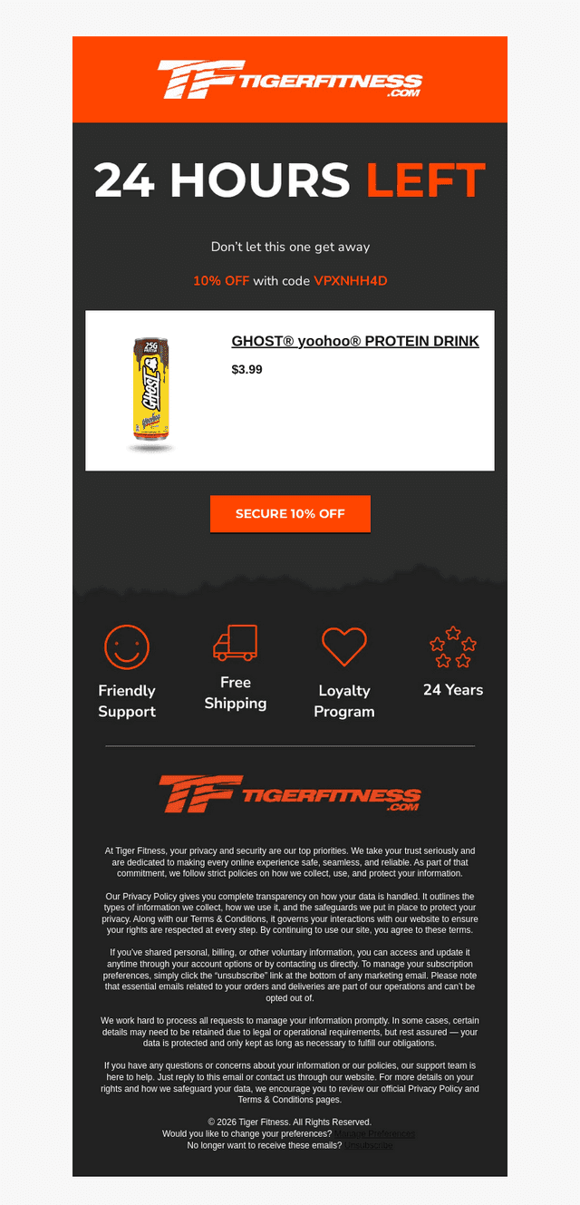 Tiger Fitness email from Tue, Aug 25, 2026