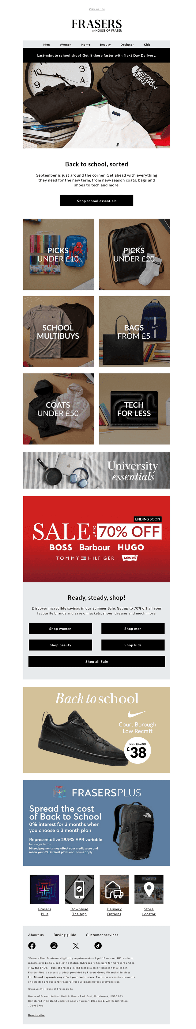 House of Fraser email from Tue, Aug 25, 2026
