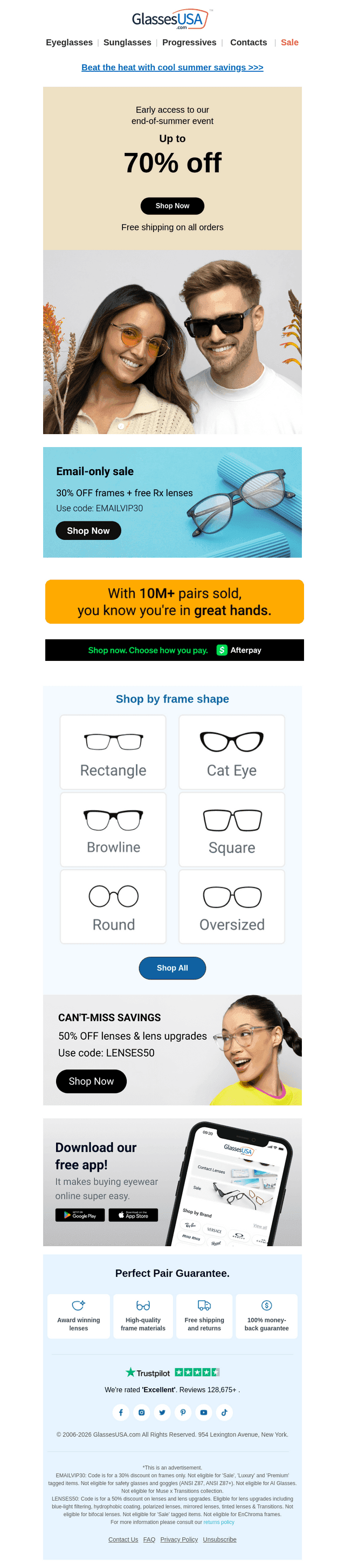 Glasses USA email from Tue, Aug 25, 2026