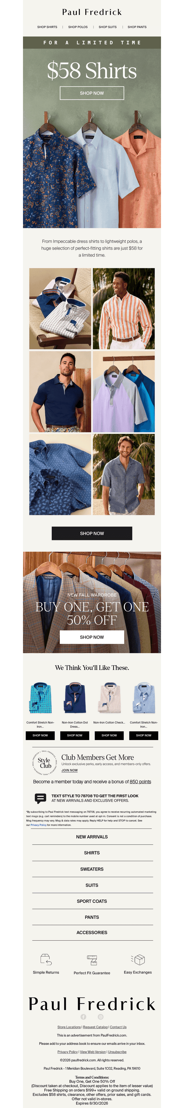 Starting now: $58 shirts.