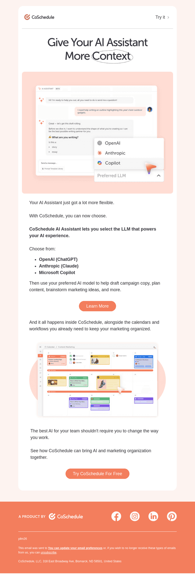 Your Preferred LLM. Now Inside CoSchedule.