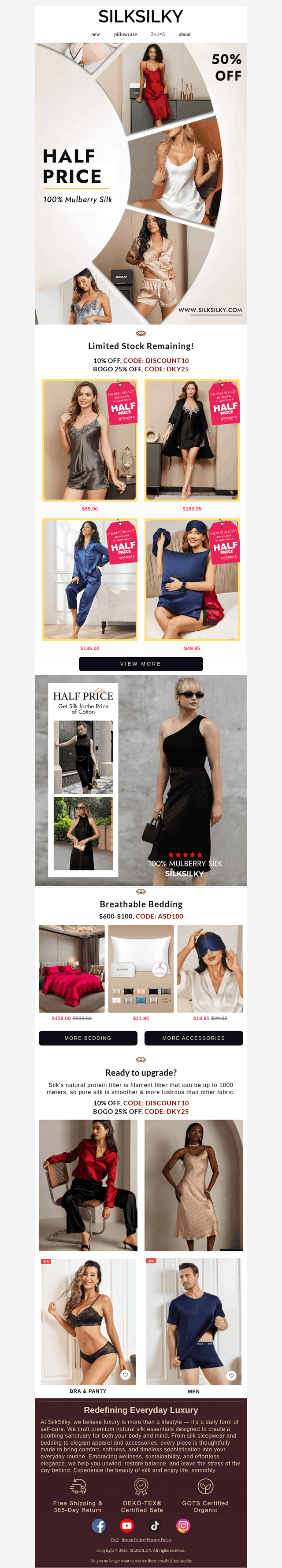 Half Price. Full-On Silk.