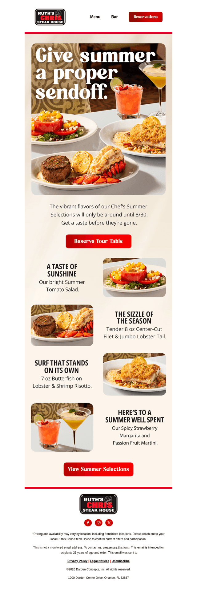 Ruth's Chris email from Tue, Aug 25, 2026