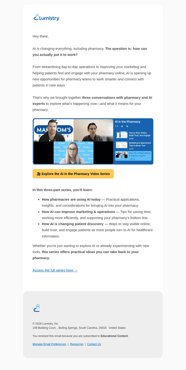 Lumistry email from Tue, Aug 25, 2026