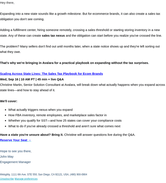 Webgility email from Tue, Aug 25, 2026