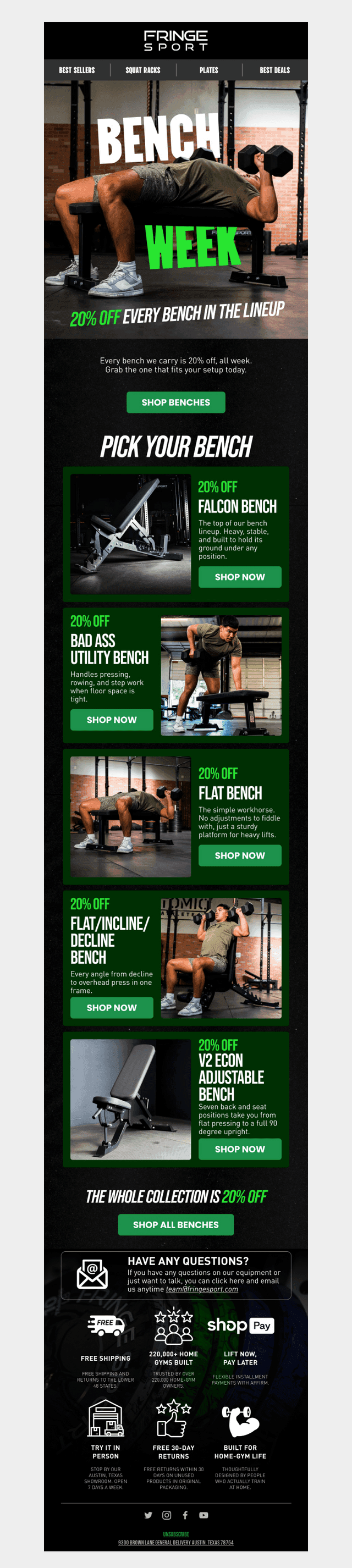 BENCH WEEK: 20% Off The Entire Bench Lineup