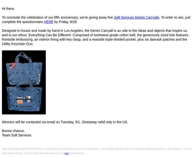 Soft Services email from Tue, Aug 25, 2026