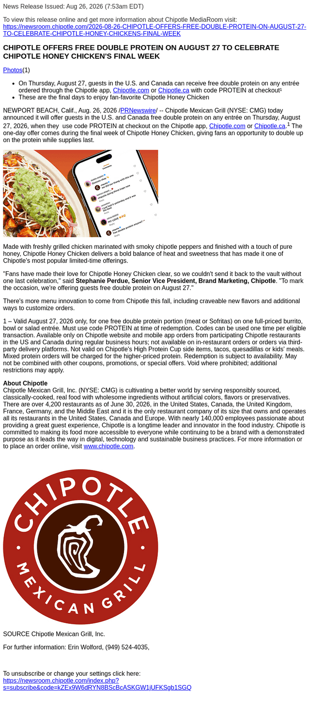 Chipotle Mexican Grill email from Wed, Aug 26, 2026
