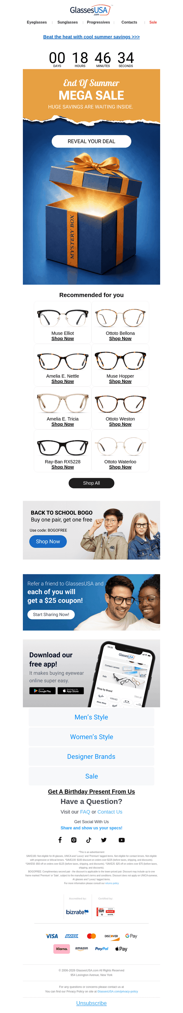 Glasses USA email from Wed, Aug 26, 2026