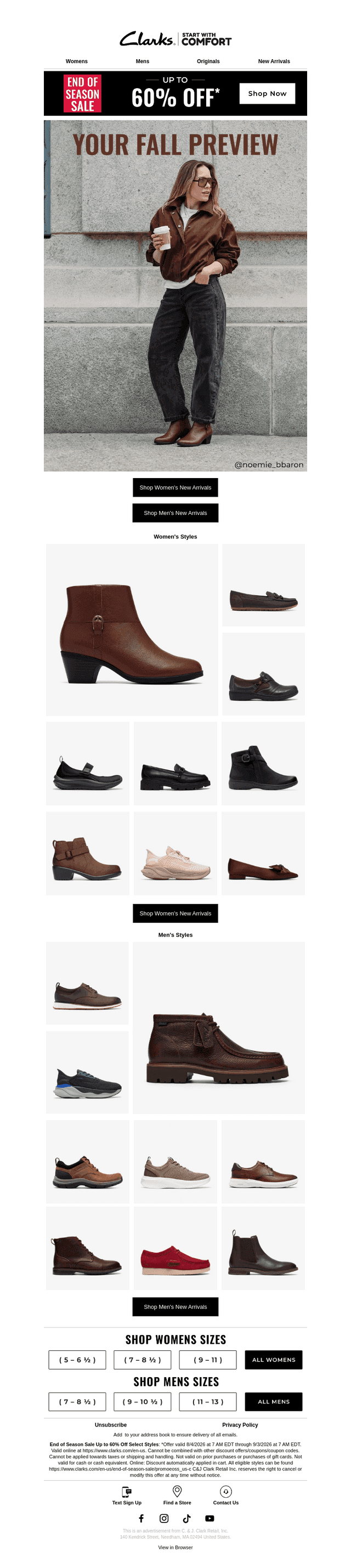 Clarks Shoes email from Wed, Aug 26, 2026