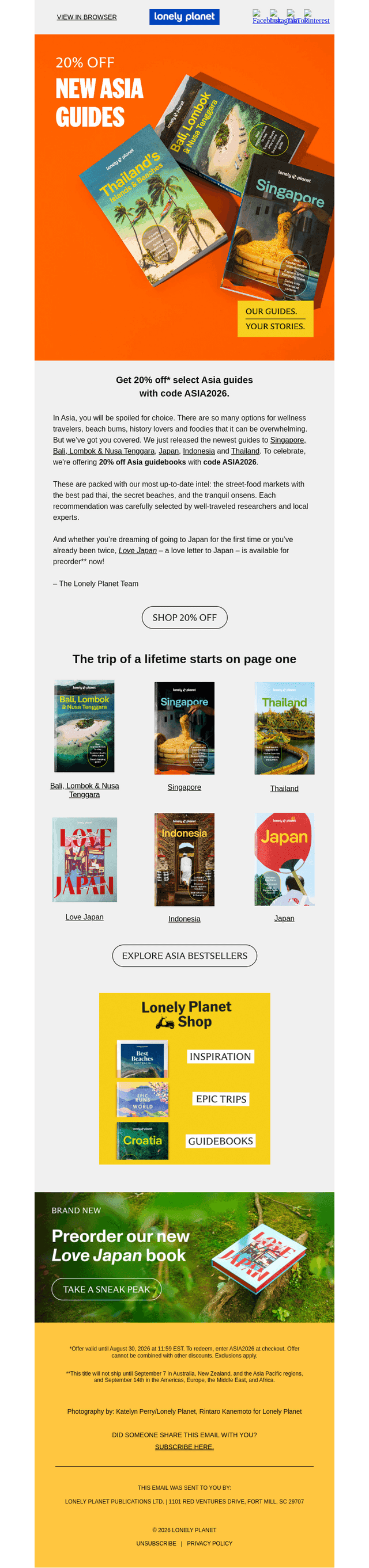 Lonely Planet email from Wed, Aug 26, 2026
