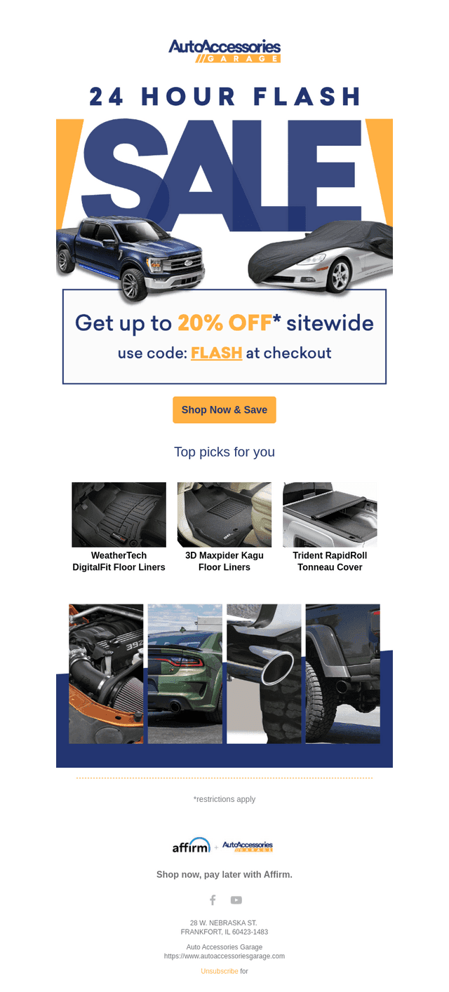 Auto Accessories Garage email from Wed, Aug 26, 2026
