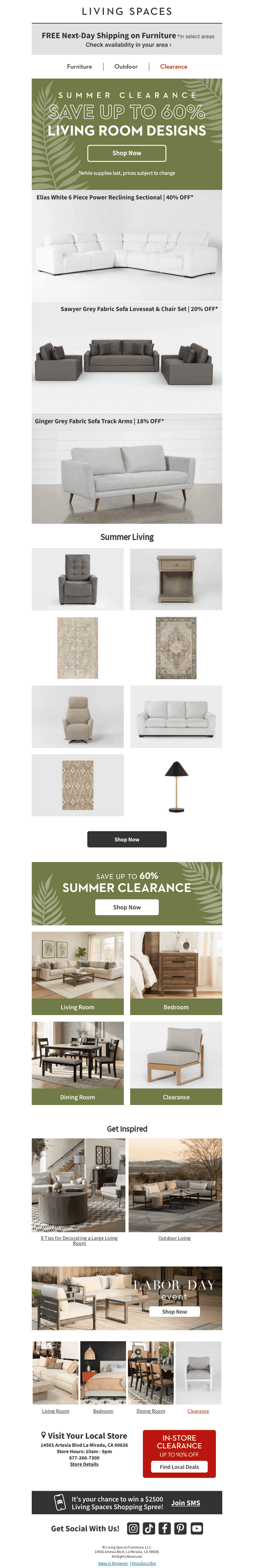 Living Spaces email from Wed, Aug 26, 2026