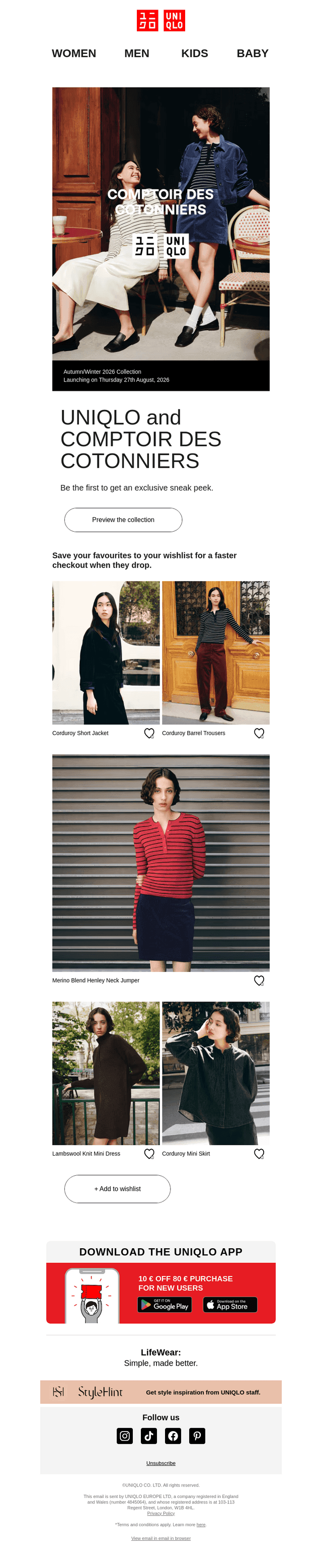 UNIQLO email from Wed, Aug 26, 2026