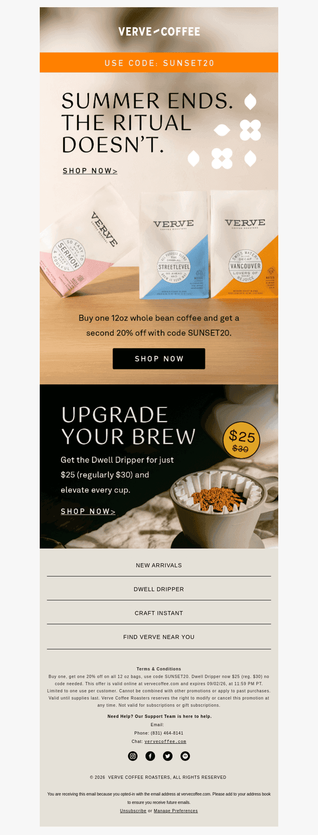 Verve Coffee Roasters email from Wed, Aug 26, 2026
