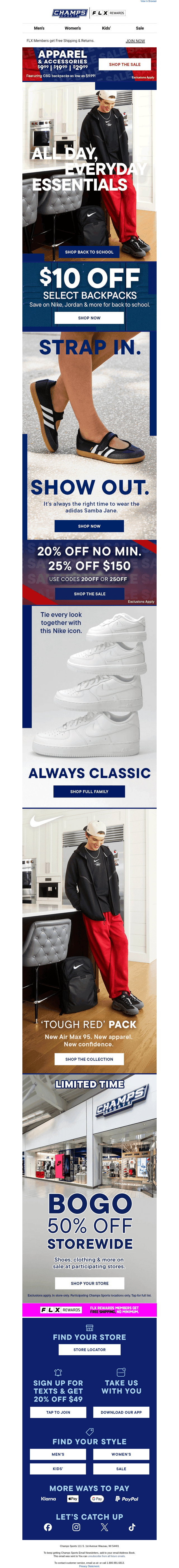 Champs Sports email from Wed, Aug 26, 2026