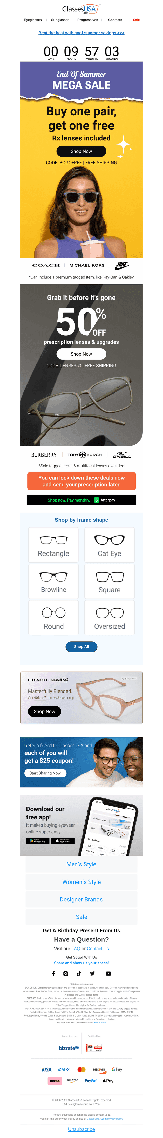Glasses USA email from Wed, Aug 26, 2026