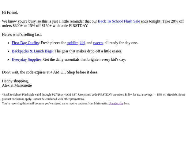 Maisonette email from Wed, Aug 26, 2026