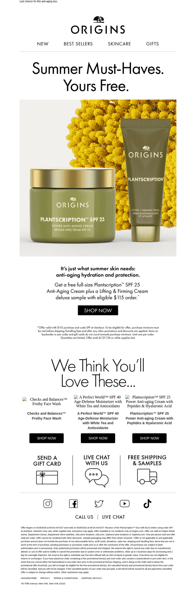 Origins email from Thu, Aug 27, 2026