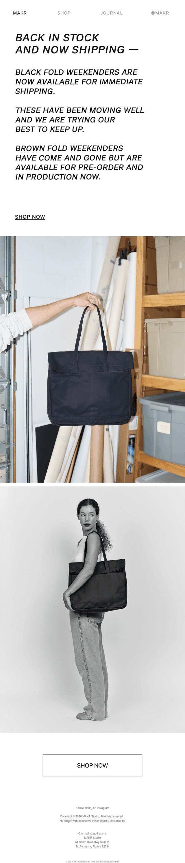 MAKR Carry Goods email from Thu, Aug 27, 2026