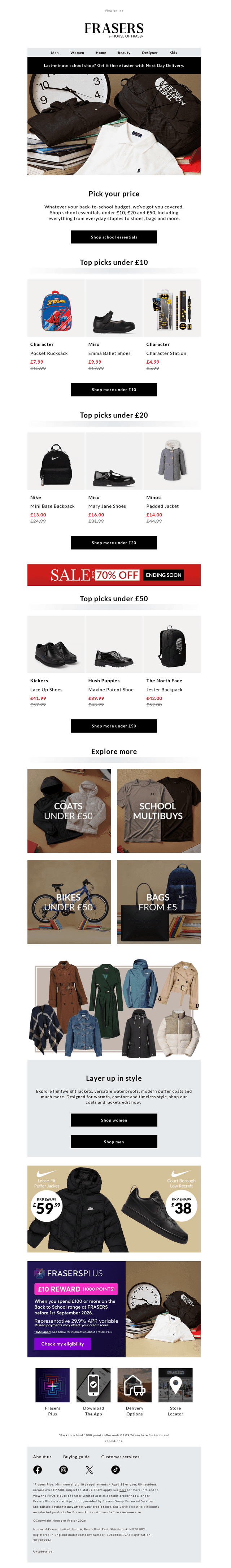House of Fraser email from Thu, Aug 27, 2026