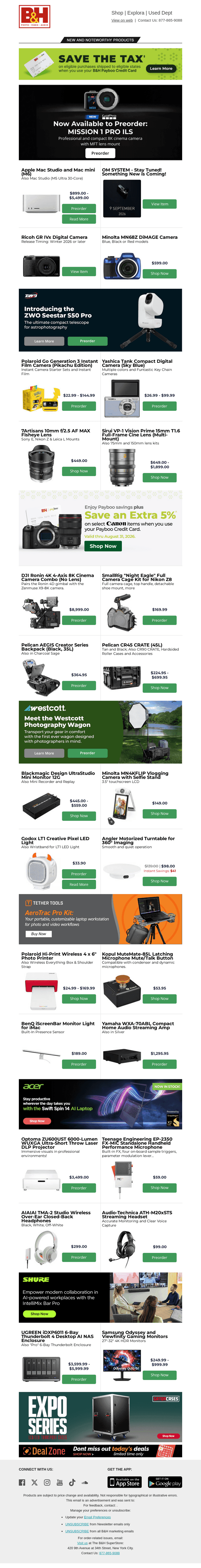 B&H Photo Video email from Thu, Aug 27, 2026