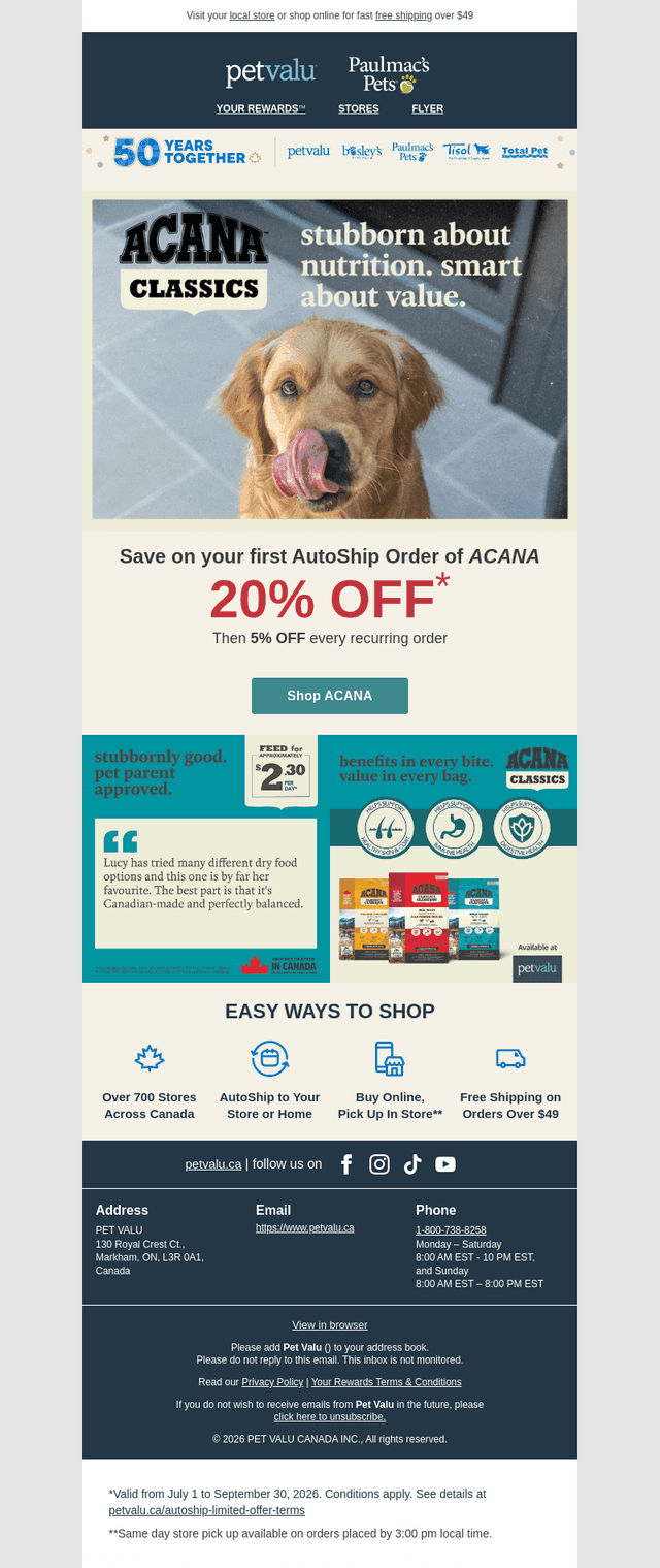 Pet Valu email from Fri, Aug 28, 2026