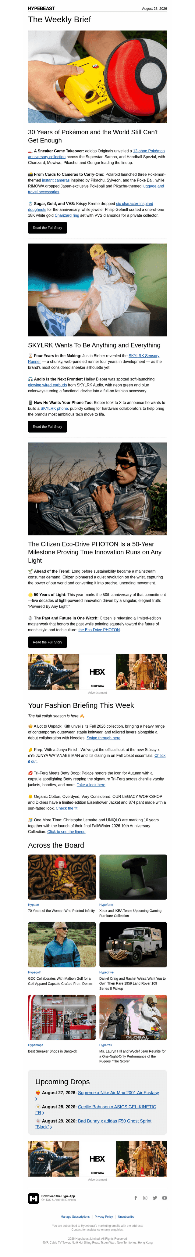HYPEBEAST email from Fri, Aug 28, 2026