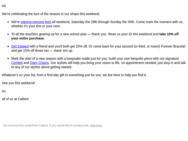 Catbird email from Fri, Aug 28, 2026
