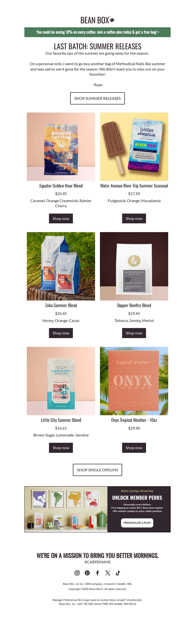 BeanBox email from Fri, Aug 28, 2026