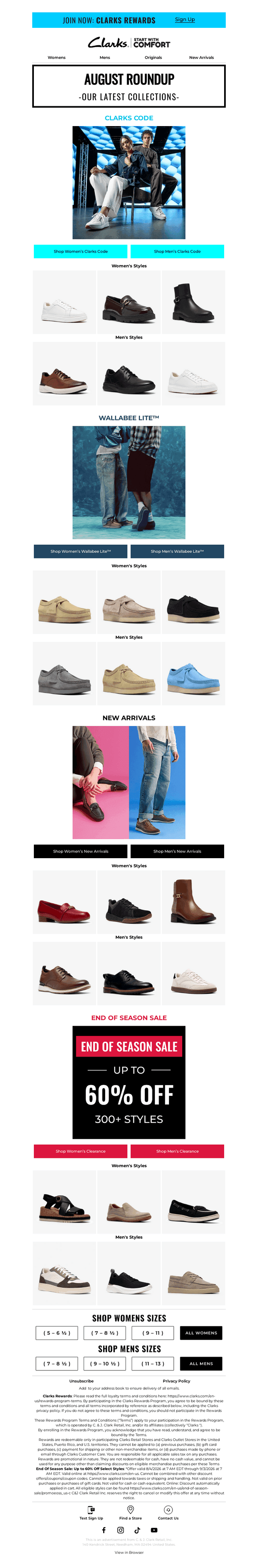 Clarks Shoes email from Sat, Aug 29, 2026