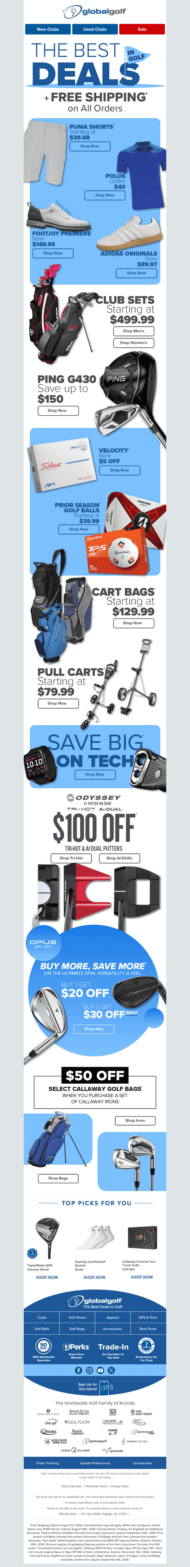 GlobalGolf email from Sat, Aug 29, 2026