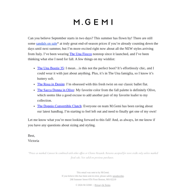M Gemi email from Sun, Aug 30, 2026