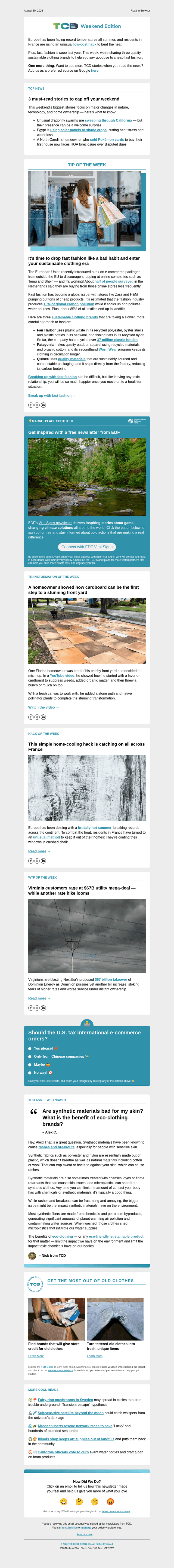 The Cool Down email from Sun, Aug 30, 2026