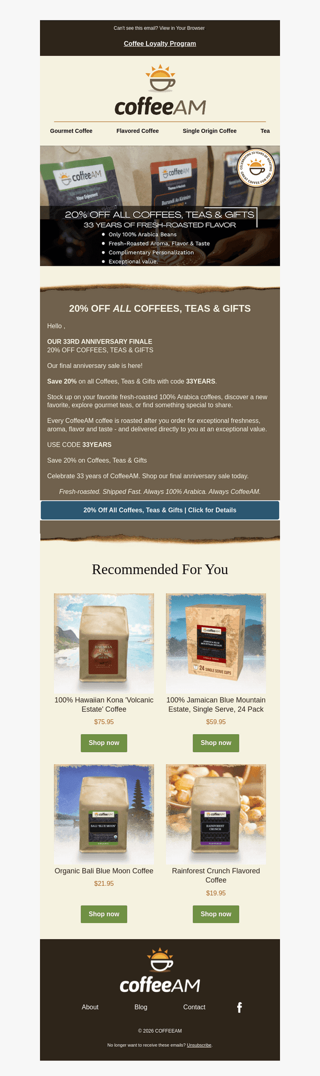 20% Off All Coffees, Teas & Gifts - Extended