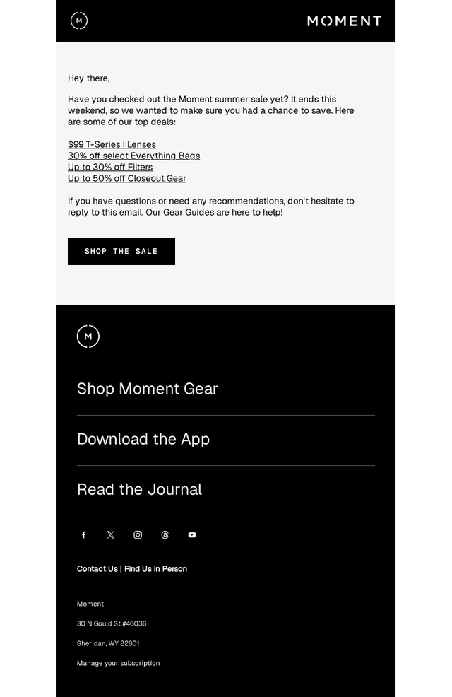 Moment email from Sun, Aug 30, 2026