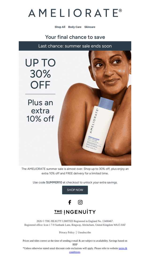 Ameliorate UK email from Mon, Aug 31, 2026