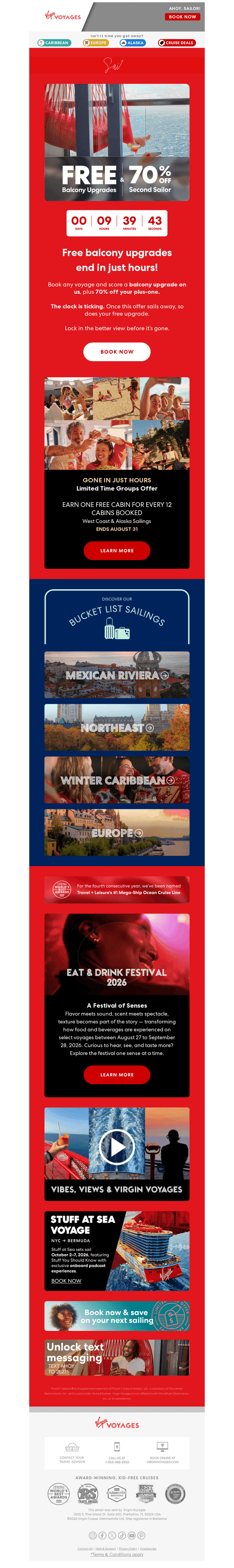 Virgin Voyages email from Mon, Aug 31, 2026