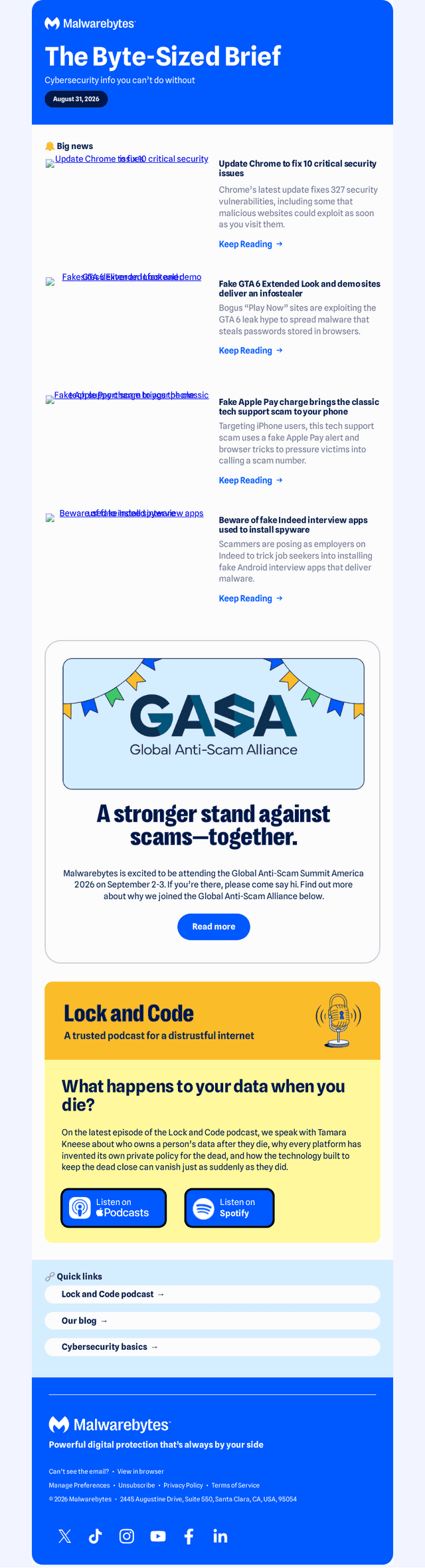 Malwarebytes email from Mon, Aug 31, 2026