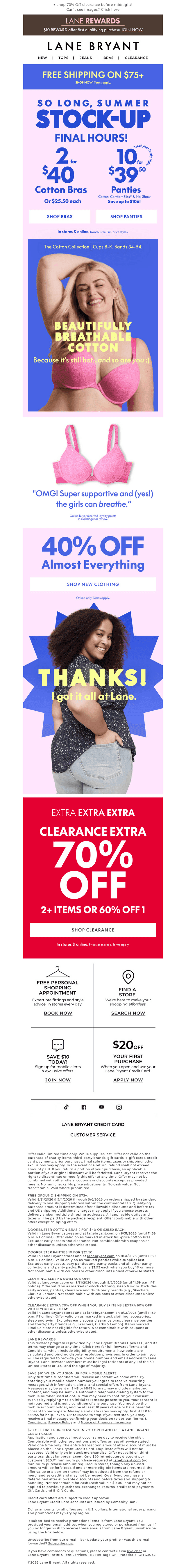 Lane Bryant email from Mon, Aug 31, 2026