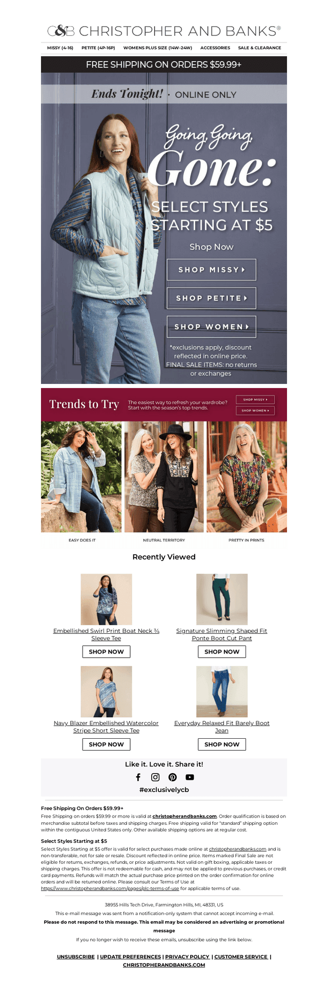 Styles from $5…Going, Going, Gone