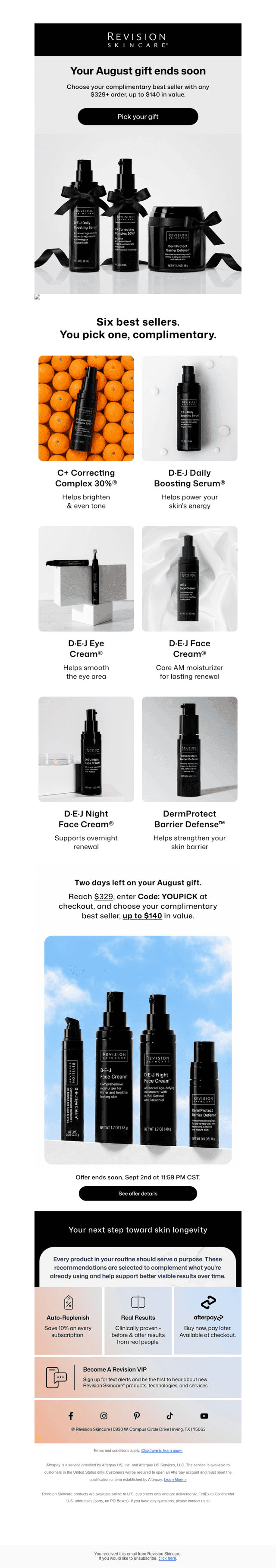 Revision Skincare email from Mon, Aug 31, 2026