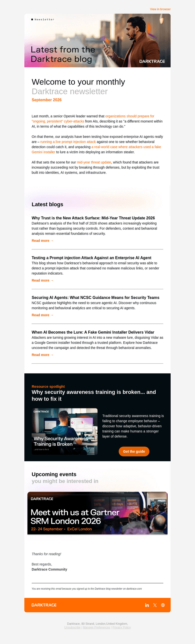 Darktrace email from Tue, Sep 1, 2026
