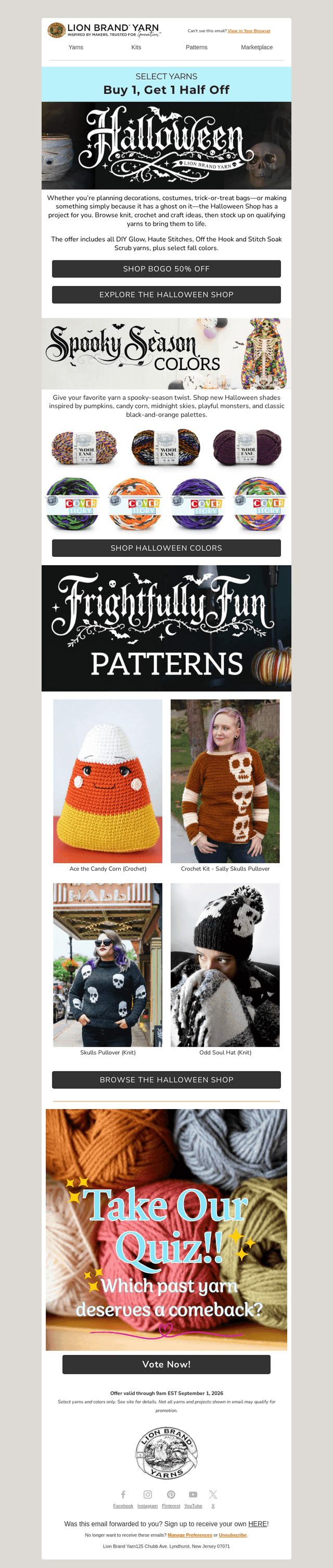 Lion Brand Yarn email from Tue, Sep 1, 2026