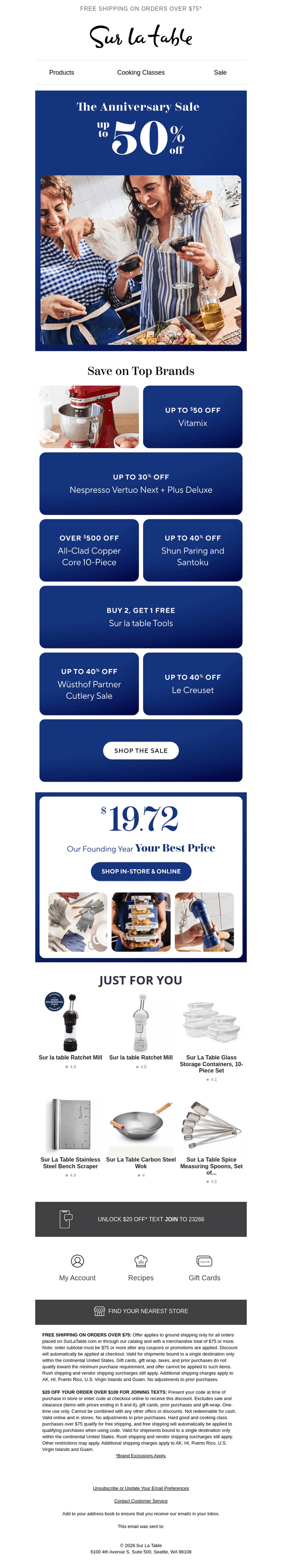 Sur La Table email from Tue, Sep 1, 2026