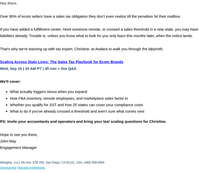 Webgility email from Tue, Sep 1, 2026