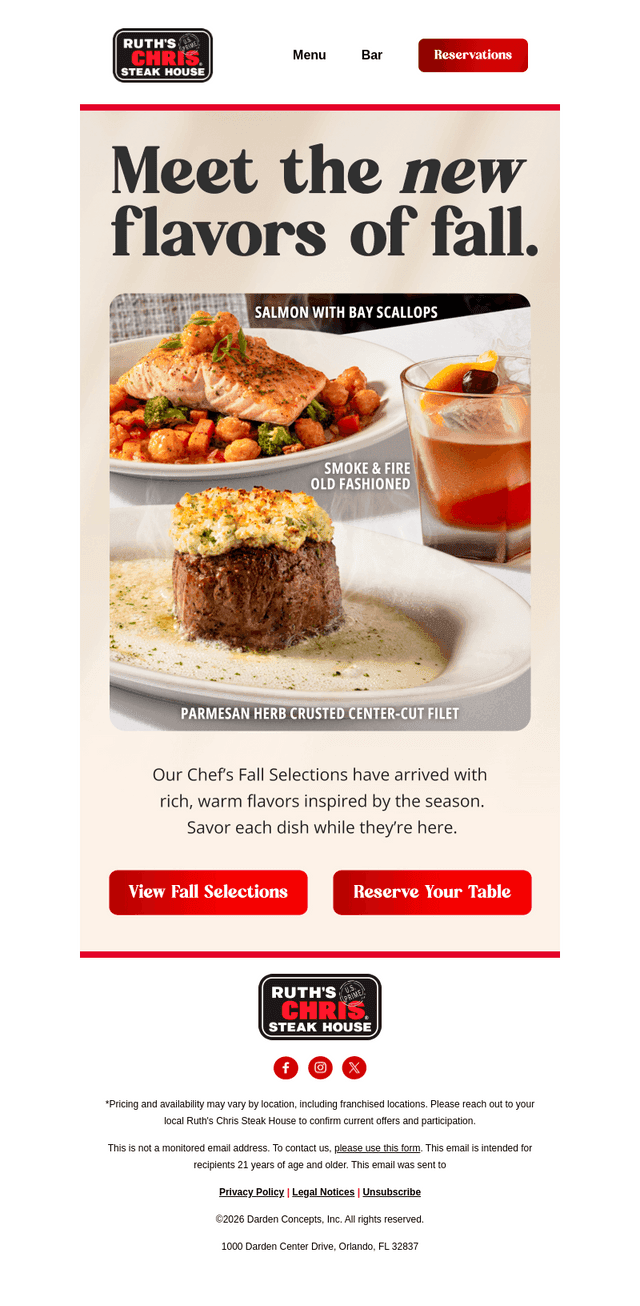 Ruth's Chris email from Tue, Sep 1, 2026