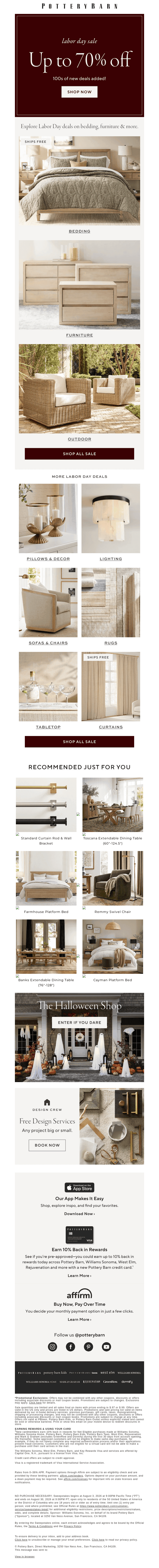 Pottery Barn email from Tue, Sep 1, 2026