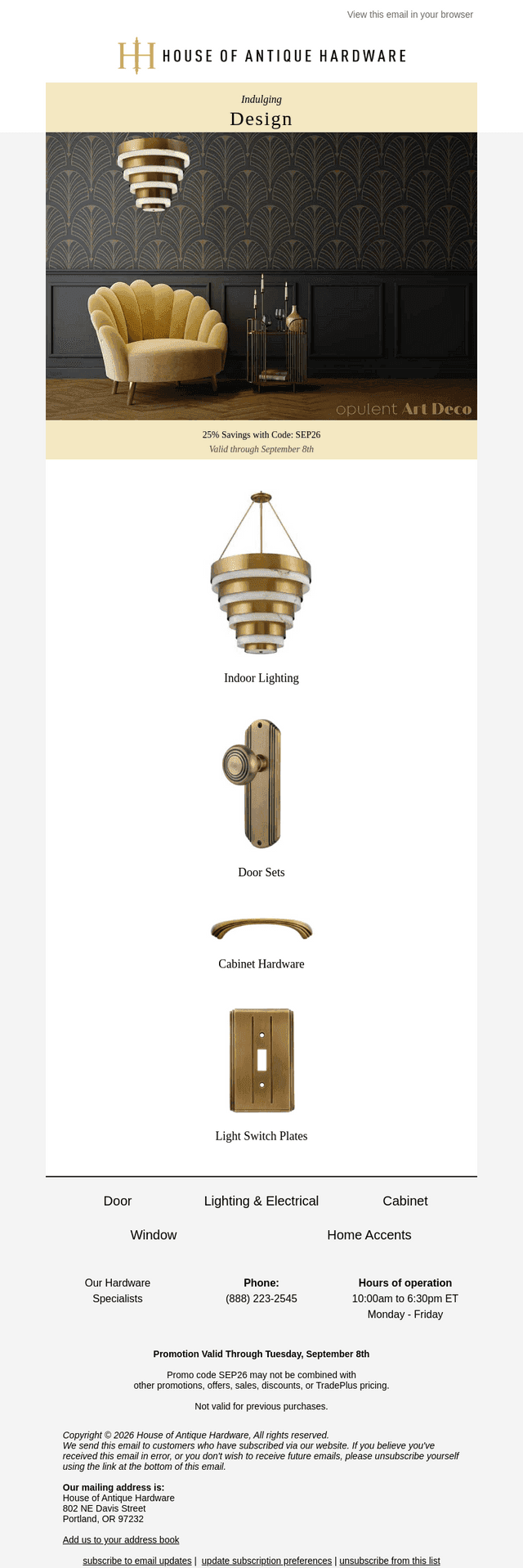 House of Antique Hardware email from Wed, Sep 2, 2026